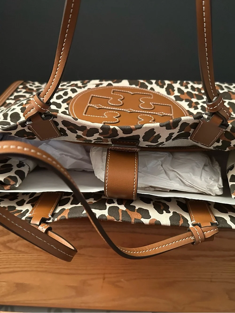Tory Burch Ella Leopard Canvas Tote Large